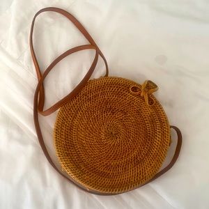 Round Rattan Crossbody Bag